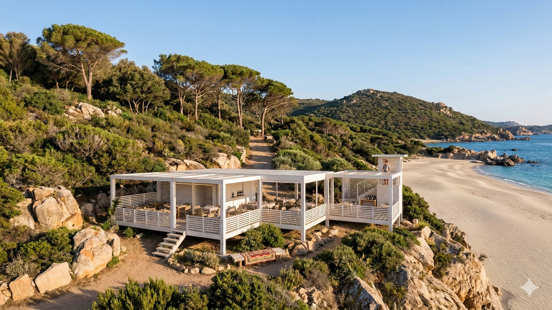 Render di soggiorno luminoso di una casa vacanze ristrutturata
